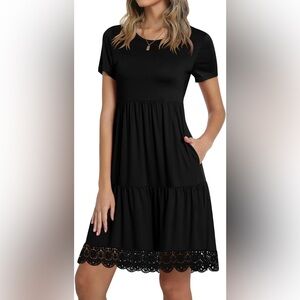 Taohuadao Black Short Sleeve Dress